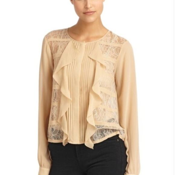 100% Silk Tan Beige Lace Top Victorian Coquette Romantic Minimalist Demure Nude - Picture 1 of 6